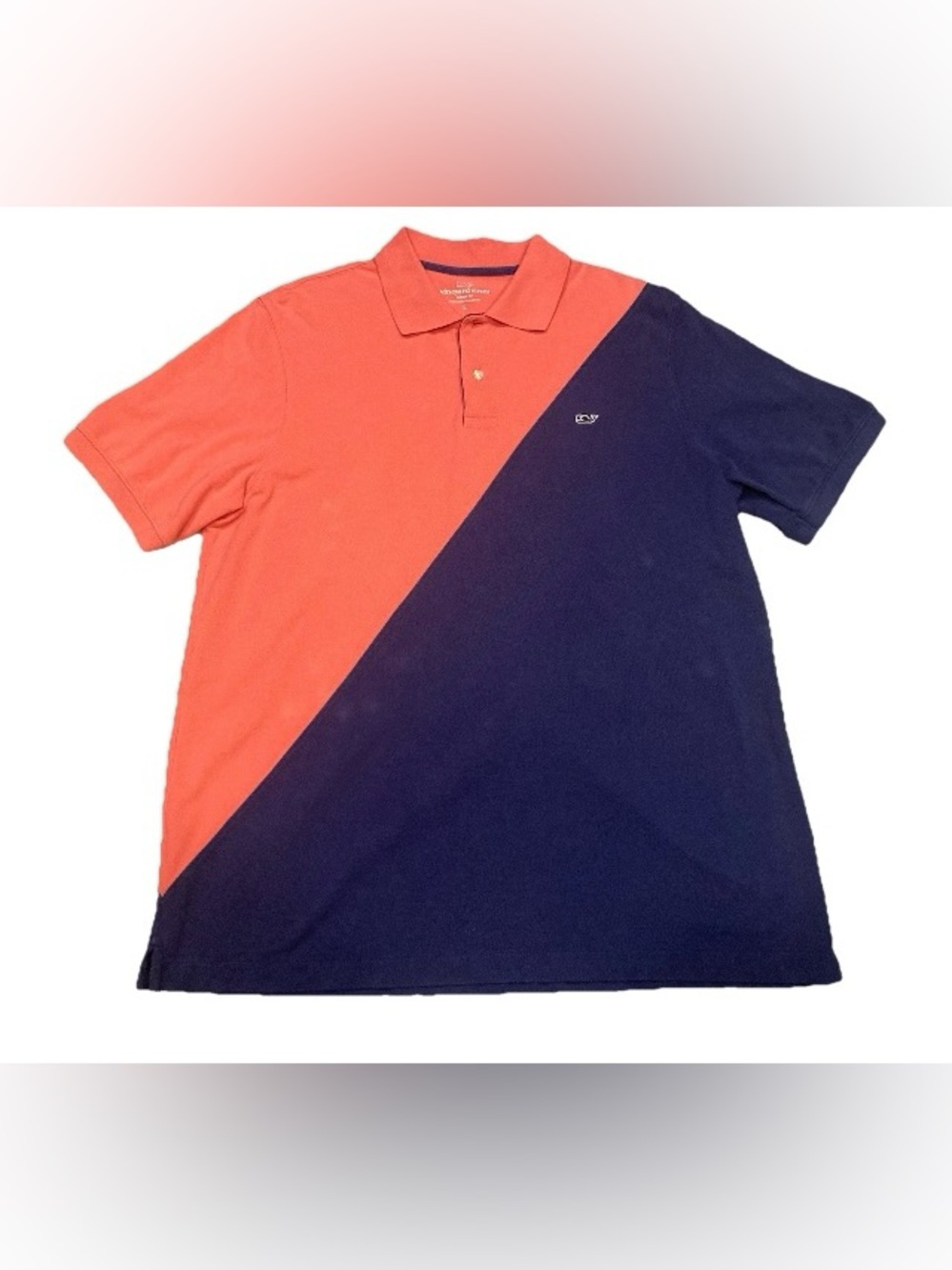Vineyard Vines Men’s Large Diagonal Colorblock Polo - Coral & Navy Polo Shirt